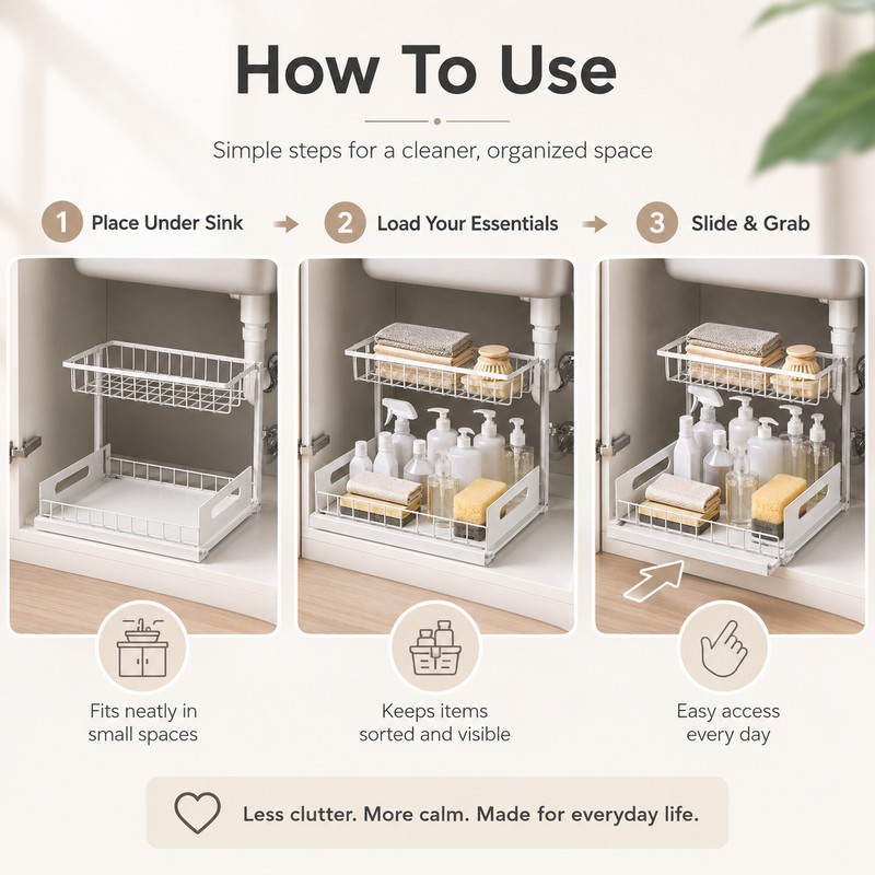 2-Tier Sliding Under Sink Organizer for Kitchen & Bathroom Cabinets