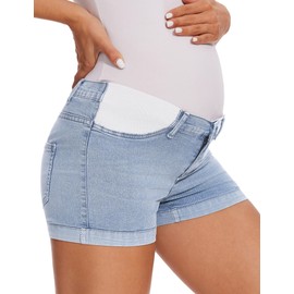 fitglam Women's Maternity Jean Shorts Under Belly Maternity Lounge Denim Shorts Pregnancy Comfy Clothes with Elastic Panel