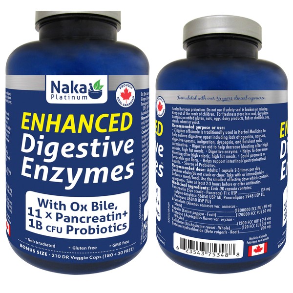 Naka Platinum Enhanced Digestive Enzymes, With Ox Bile, 11 X