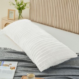 BEDELITE Body Pillow Cover with Zipper Closure, Decorative Boho Fleece Body Pillow Case Cover 20 x 54 Inches, Luxury Fluffy Plush Long Body Pillow Pillowcase for Fall and Winter(Bright White-Boho)