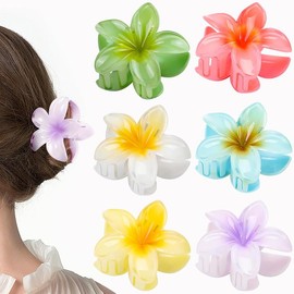 6 Pack Hawaiian Flower Hair Claw Clips Plumeria Claw Clips for Thin and Thick Hair Beach Tropical Hair Accessories for Girls:_6 Pack-1