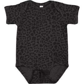 RABBIT SKINS, Baby Soft Fine Jersey Short Sleeve Bodysuit, Black Leopard, 24 Months