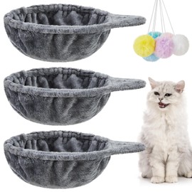 Dansydaisy 3 Pack 13" Large Cat Tree Hammock Basket Bed Lounger Tower Replacement Parts with 6 Pcs Hanging Elastic Strings Pom Pom Toys, Cat Tree Accessories Hammock Attachment (Gray)