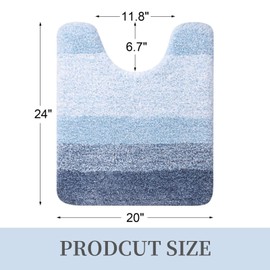 OLANLY Luxury Microfiber Toilet Mat U-Shaped, Extra Soft and Absorbent Bath Mat, Non-Slip Plush Shaggy Bathroom Rug, Machine Wash Dry, Contour Toilet Rugs for Toilet Base, 20x24, Blue