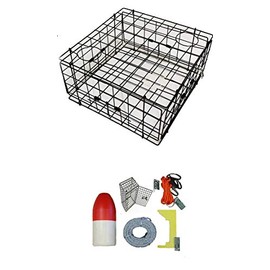KUFA Sports Vinyl Coated Crab Trap & Accessory kit (100' Lead core Sinking line,Clipper,Harness,Bait Bag & 14" Float) (S60+CEC3), Black, Medium