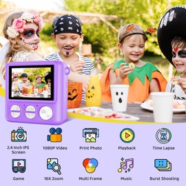 CUIOLTOY Kids Camera Instant Print, 2.4" 16X Zoom Instant Camera for Kids 1080P Kids Digital Camera with 32GB Card & Print Papers, Christmas Birthday Gifts for Girls Boys Aged 3-12 - Purple