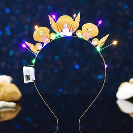 JEAIRTS Light Up Shell Headband Glowing Conch Hair Band Led Pearl Mermaid Costume Hair Accessories for Women (B-Shell+Crystal, Free Size)