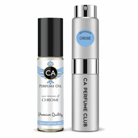 CA Perfume Duo Impression of Chrome For Men Perfume Layering Set Mens Cologne Long Lasting Travel Size EDP + Body Oil Roll-On Bottle 0.27 Fl Oz+0.33 Fl Oz