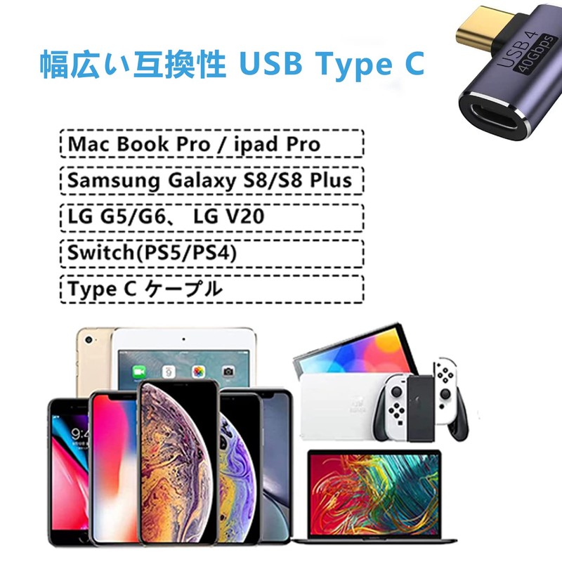 USB Type C Converter Adapter, L Shape 40Gbps (Set of