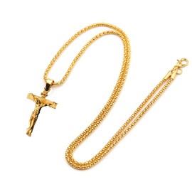 Axmerdal Stainless Steel Cross Necklace Jesus Christ Crucifix Cross Lord's Prayer Pendant for Men&Women 24 iNCH BOX CHAIN (gold)