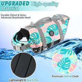 EMUST Dog Life Jackets, Dog Life Vests for Swimming, Beach Boating with High Buoyancy, Dog Flotation Vest for Small/Medium/Large Dogs, S, Greenleaf