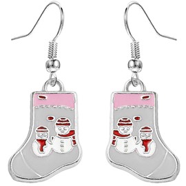 White Christmas Stocking Snowman Drop Dangly Earrings with Gift Bag Womens Girls Christmas Jewellery Christmas Party Secret Santa Gifts for Women