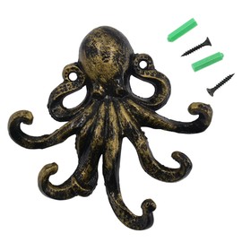 HERNGEE Octopus Key Hooks for Wall, Antique Bronze Cast Iron Decorative Wall Hook Animal Coat Hooks
