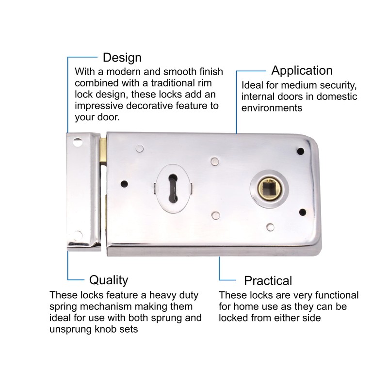 Rim Sashlock Satin Chrome Surface Mounted Lock 140 x 85mm