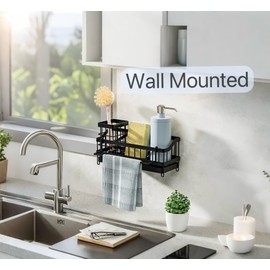 BANISIGA Waschbecken Organizer,Hängend oder Landung Kitchen Organizer,Schwammhalter,Spülmittel Halterung,Küchenorganisation Spüle,Spülutensilien Aufbewahrung,Spülbecken Organizer,Schwarz