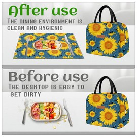 MuForu Cute Lunch Bag Women with Placemat,Insulated Lunch Box for Women lunch bags for work,Placemat Keep Clean, Hygienic Leakproof Thermal High Capacity for Work Picnic Insulated Lunch Bag,Sunflower