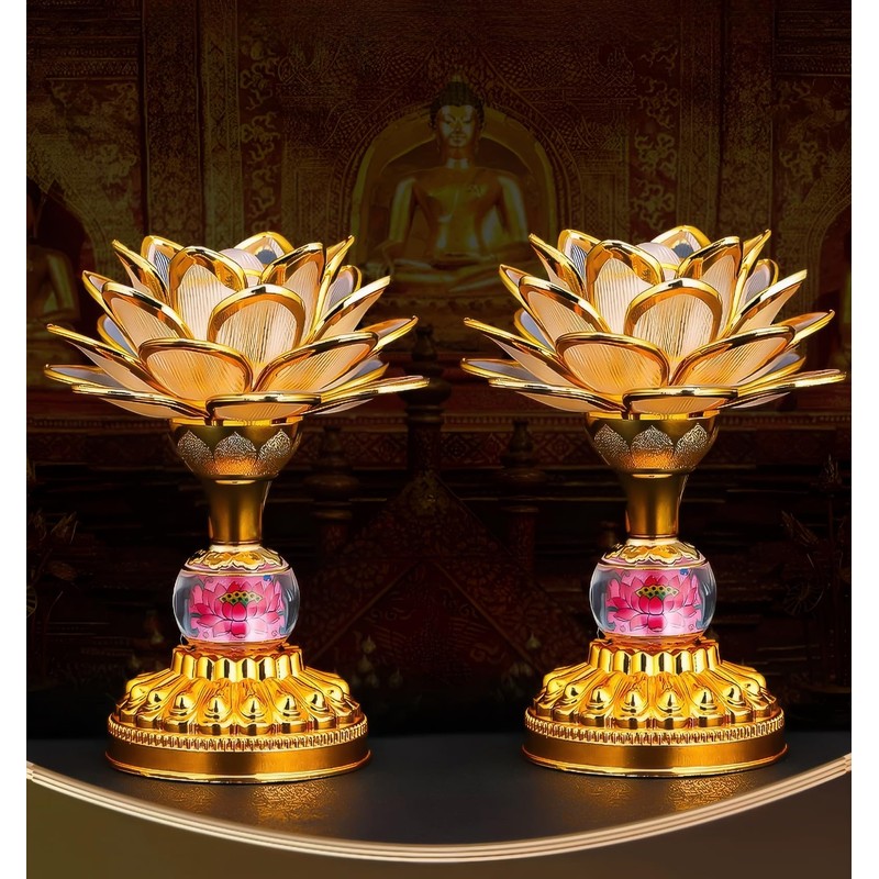 Omeet Colorful LED Lotus Buddhist Lamp, Gradient Buddha Light for