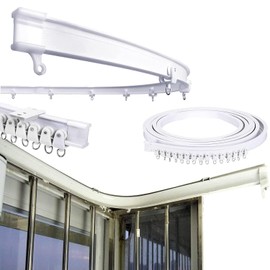 9.75 FT Bendable Curtain Track Ceiling,Mounted Straight Curved Ceiling Track Set Installation for Windows Curtain Room Divider - 3 Meter White