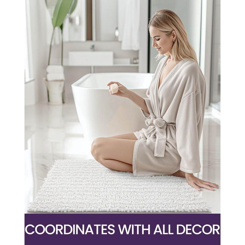 DEXI Bathroom Rug 16x24, Super Soft Thick Chenille Absorbent Bath