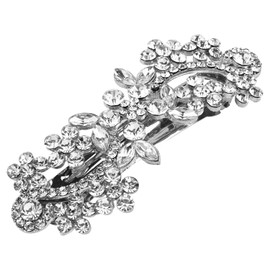 Vintage Hair Barrettes,Sparkly Glitter Navy Blue Crystal Rhinestones Flower Hair Clips French Style Hairpin Pearl Hair Accessories for Women Girls (White-A)