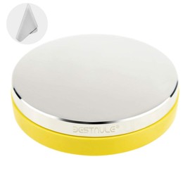 BESTNULE Professional Steel Bench Block, Covered with TPR Soft Plastic at The Bottom, Metal Stamping Table Mirror, Polishing with Chrome Plating for Jewelry Stamping (Dia: 3”, H: 3/4”) (Yellow Base)