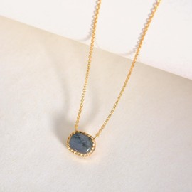 SeagullIN 14K Gold Plated Gemstone Pendant Necklace | Dainty Chain Necklaces for Women | 8x10 MM Gemstone Pendant Necklace for women, Brass, Labradorite