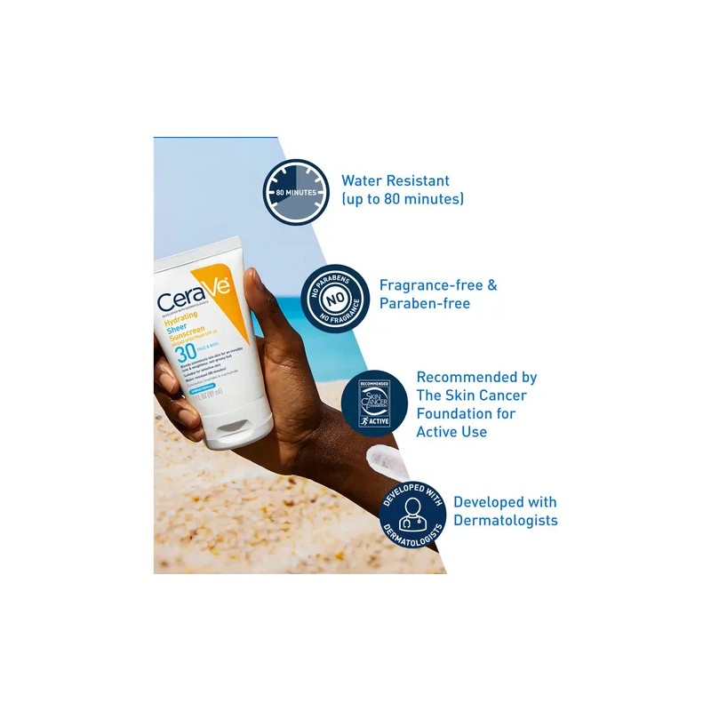 Protector Solar Cerave Hydrating Sheer Spf 30 Para Rostro Y
