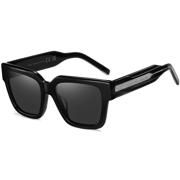DUCO Retro Rectangular Acetate Polarised Sunglasses for Men UV400 Protection