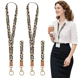 TUONYIS Pack of 4 Lanyard, Lanyard for Keys, Long Lanyard, Girls ID Lanyard, Leopard Print Lanyard for Keys, ID Cover (Leopard Pattern)