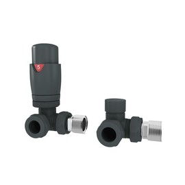 UK Radiators Thermostatic Radiator Valve (TRV) 15mm Corner Lockshield Valve in Anthracite Grey Colour - Energy Saving 1/2" x 15mm Corner Radiator Valve