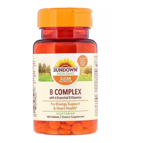 Sundown Naturals Complejo B + Vitamina B1 B2 B6 B12 Acido Folico Eg B14