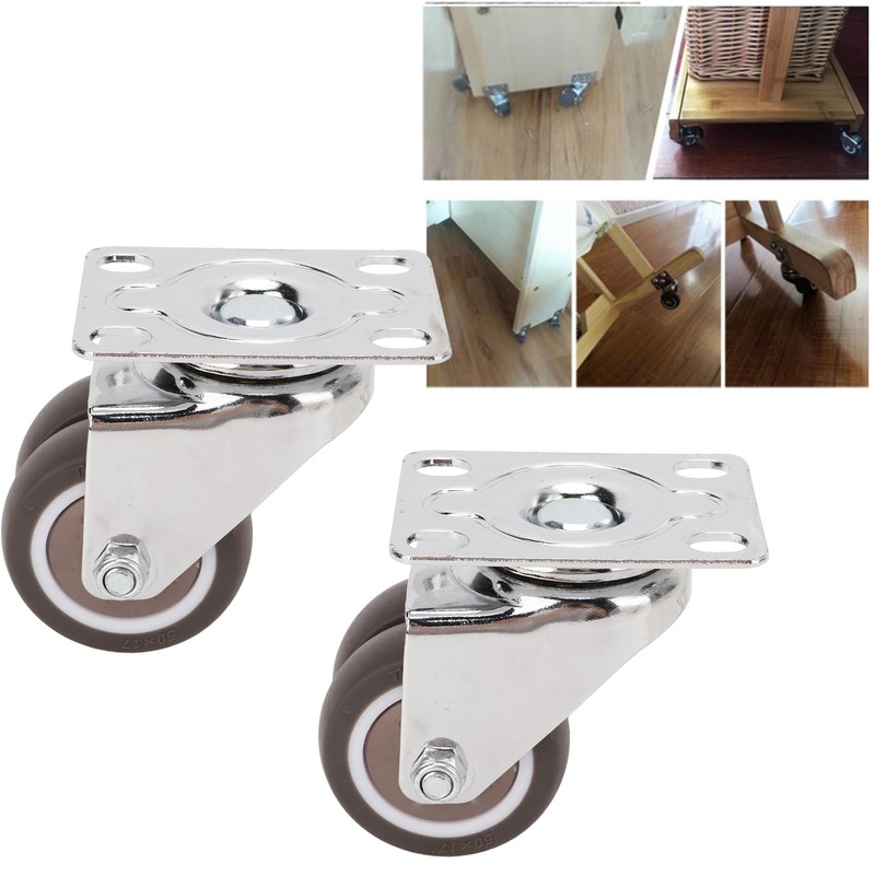 2pcs Caster Wheels Silent 360° Rotation Brake Free TPR Soft