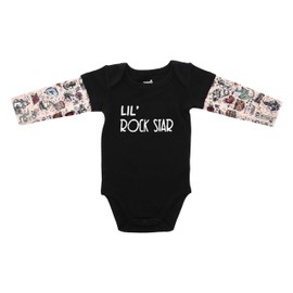 Pavilion - Lil' Rock Star - 12-24 M Black Bodysuit With New School Tattoo Sleeves Baby Boy Shower Gift Modern Baby Outfit Daddy Mommy Son Daughter Present