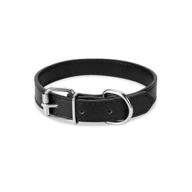 Azinoo Black Leather Dog Collar for Small,Medium, Large Dog, (Medium: Wide :0.75'' for Dog's Neck: 10''~14'', Black)