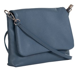 LiaTalia Womens Cross-Body Messenger Style Real Leather Adjustable Shoulder Strap Bag - Jules (Stone Blue)