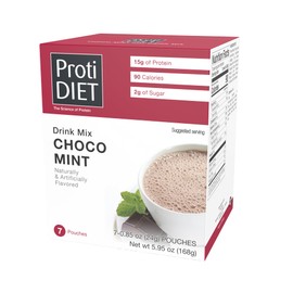 ProtiDIET High Protein Hot Choco Mint Drink Mix - Low Sugar, Non Fat, Quick and Easy-to-Prepare Hot Chocolate Mint High Protein Drink with Collagen for Adults - 7 packets Per Box