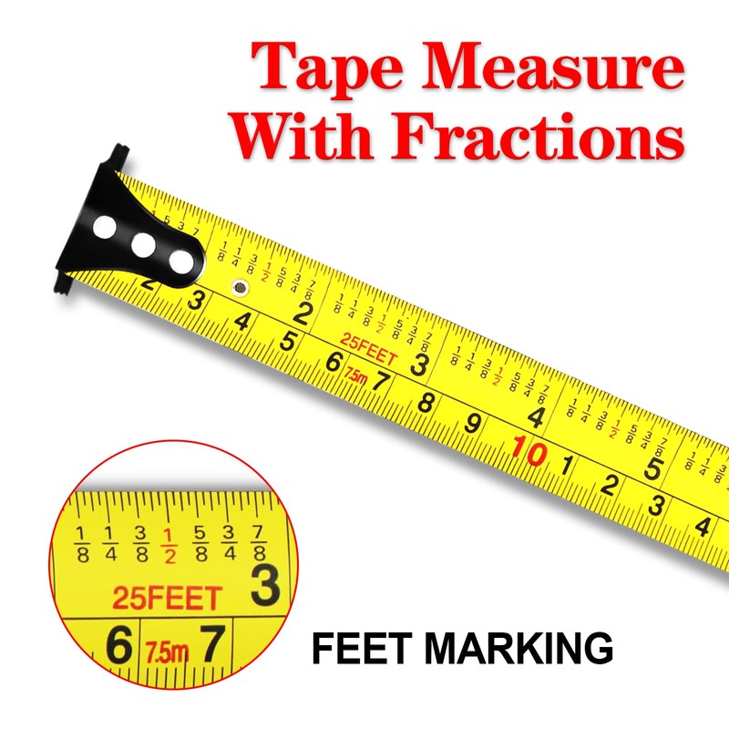 WISEUP Industrial Magnetic Tape Measure with Fractions 1/8 and Metric,Easy