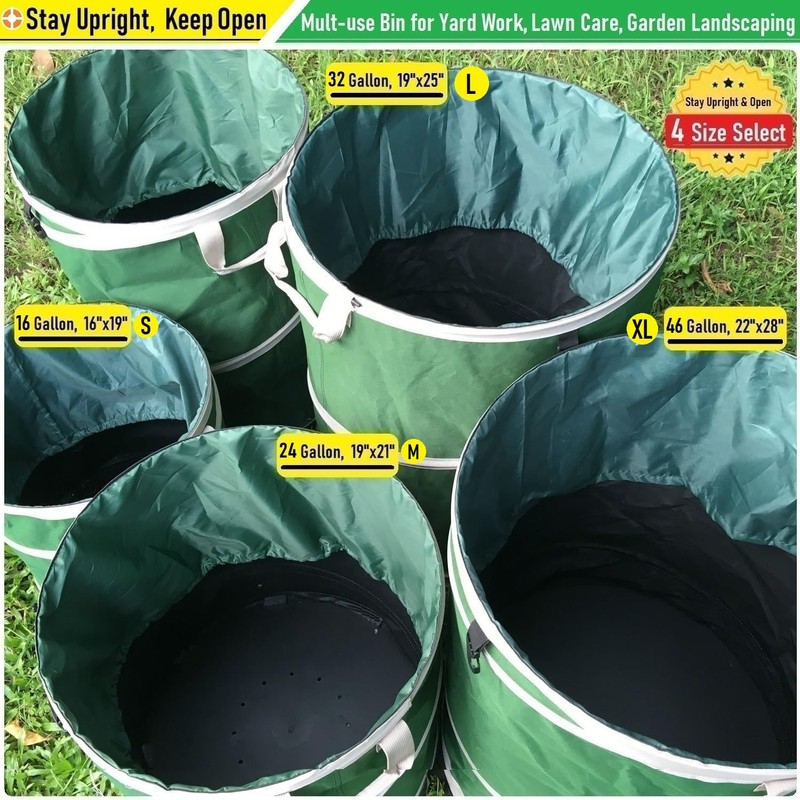 16-Gallon Collapsible Trash Can (16x19 in) Hard-Shell Bottom Yard Garden