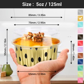 EUSOAR Disposable Ramekins with Lids, 100pcs 5oz Aluminum Foil Baking Cups with Lids, Creme Brulee Cups, Cupcake Baking Cups, Mini Muffin Creme Brulee Ramekins, Dessert Containers with Lids