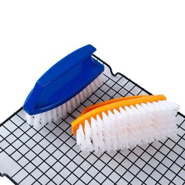 Rattmety 2PCS Scrub Brush with Handle, Hand-Held Pool Brush Multi-Purpose Scrubber with Stiff Bristles Comfort Grip Cleaning Brush for Bathroom Pool Carpet Kitchen Floor Sink and Bathtub, Blue&Orange
