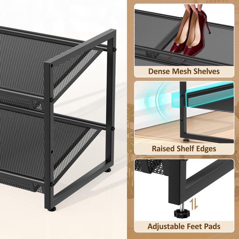 Expandable Shoe Rack, 2 Tier Adjustable Shoe Organizer with Flat