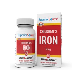 Superior Source Children?s Iron 5 mg - Ferrous Fumarate Supplement for Kids - Iron Supplement for Cell Health & Development Support - Supplement Tablets for Toddlers - 100 Instant Dissolve Tablets