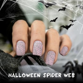 DUKASOU Semi Cured Gel Nail Strips, 28 pcs Gel Nail Stickers Full Nail Wraps Work with Any UV Lamp, Long Lasting UV Nail Stickers, Includes Prep Pads, Nail File & Wood Stick (Spider Web)