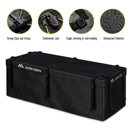 ARKSEN Waterproof Hitch Cargo Carrier Bag with Combination Lock for Truck SUV RV Trailer- Include Net, Heavy Duty Stainless Steel Hitch Tightener, Anti-Rattle Stabilizer, 2 pcs 19.7Ft Straps