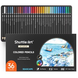 Shuttle Art Colored Pencils, Set of 36 Colors, Blue, Colored Pens, Perfect for Seascapes, Adult Coloring Books, Illustrations, Design, Sketching, Doodling, Case Included, For Kids, Beginners, School Entrance Celebration, Gift