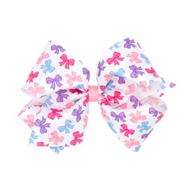 Wee Ones Girls' Grosgrain Hair Bow with Bow Print, Handmade, Multi, King