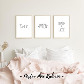Freyheit Premium Poster Set, Stylish Picture Set for Living Room or Bedroom in Black/White, DIN A4 or A3 (21 x 30 cm or 30 x 42 cm), Without Picture Frame (Chaos + Love, A4 (21 cm x 29.7 cm)