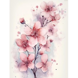 QAZWSX Spring Cherry Blossom Trees with Pink Flowers Diamond Painting Kits for Adults, Spring Cherry Blossom Diamond Painting, Full Drill Crystal Rhinestone Craft Kits Home Wall Decor 12x16 inch