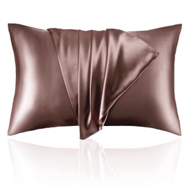 Zozojo Silky Satin Pillowcase, Soft Pillow Cases for Curly Hair & Skin, Similar to Silk Cooling Pillow Covers with Envelope Closure, Match Your Room Décor Set of 2 Pack, (20 x 26 Inches), Brown