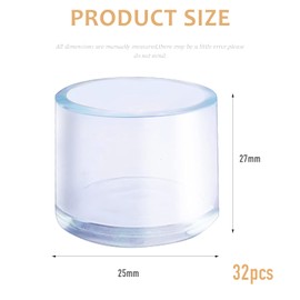 GZhaizhuan Pack of 32 Chair Leg Caps, 25 mm Transparent Plastic Chair Caps Round, Suitable for Round Table and Chair Legs with a Diameter of 25-27 mm